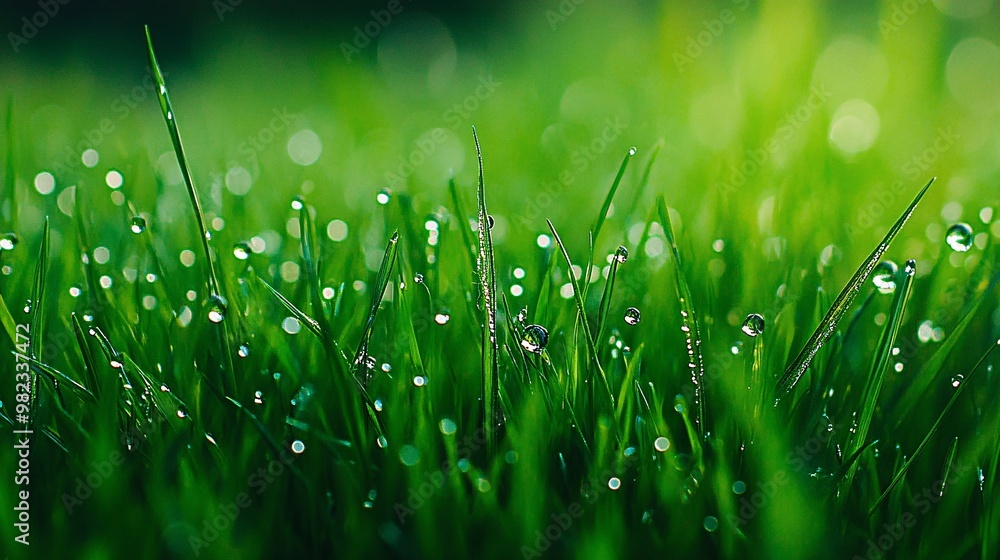 Close-up of Dewdrops on Blades of Grass Close-up of Dewdrops on Blades of Grass
