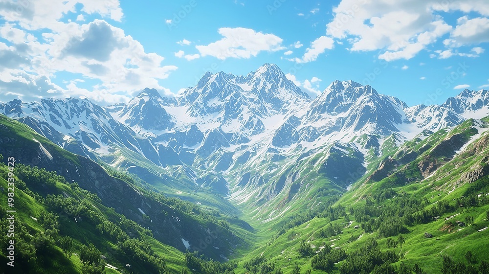 Obraz premium A scenic view of a mountain range from a distance with peaks and valleys