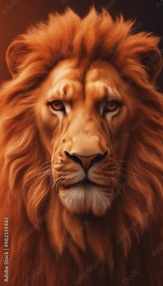 Fototapeta premium Orange lion orange smooth background simple style photo realistic 3d rendering vertical