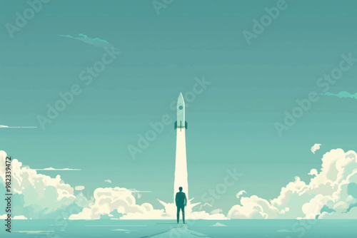 Man watching rocket launch skyward