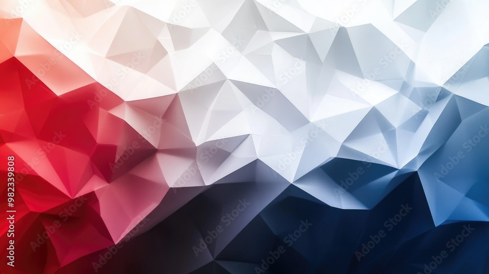 Fototapeta premium Abstract geometric background with polygonal patterns in blue, white, and red. Three-dimensional effects that symbolize unity and global awareness. The concept of global health and World Diabetes Day.