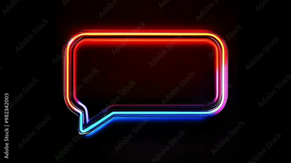 Video of colorful neon sign in shape of speech bubble glowing and changing colors on a black wall background Video of colorful neon sign in shape of speech bubble glowing and changing colors on a black wall background