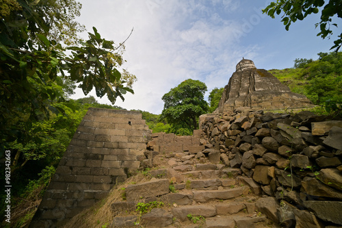 Broken stone steps leading to temple dedicated to God Shiva on the way to Lonar crater, Maharashtra, India.