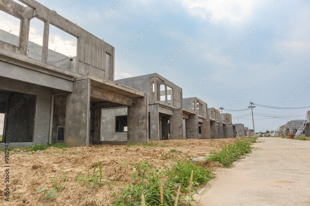 construction residential new house with prefabrication system in progress at building site construction residential new house with prefabrication system in progress at building site