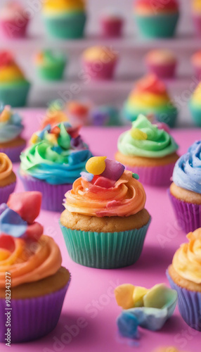 Rainbow color cupcakes set isolated on a bright background happy pride month concept lgbt+ topic bac