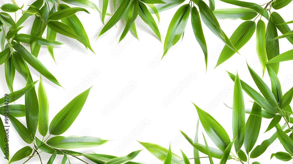 Fototapeta premium Bamboo leaves isolated on white background with copy space for text