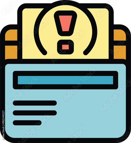 Credit card showing warning sign, concept of fraud or scam attempt