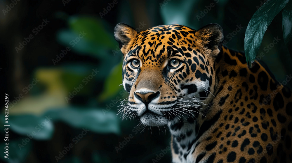Obraz premium Majestic jaguar staring intensely in the green jungle