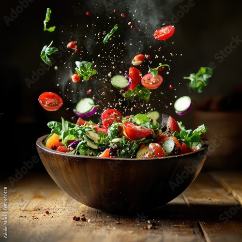 Summer Salad with Flying Ingredients photo