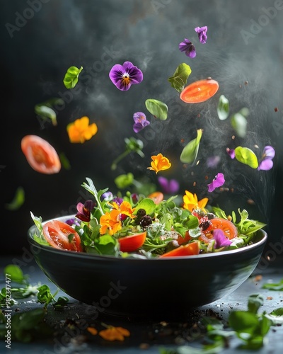 Summer Salad with Flying Ingredients photo