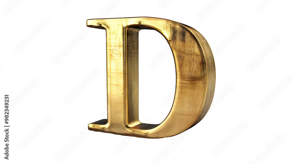 : The 3D letter 'D' crafted from newly brushed gold, in a serif font, standing upright and isolated on a transparent white background
: The 3D letter 'D' crafted from newly brushed gold, in a serif font, standing upright and isolated on a transparent white background