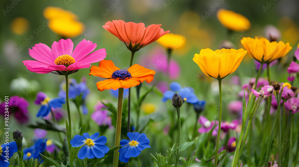 Colorful wildflowers blooming in a vibrant summer garden Colorful wildflowers blooming in a vibrant summer garden