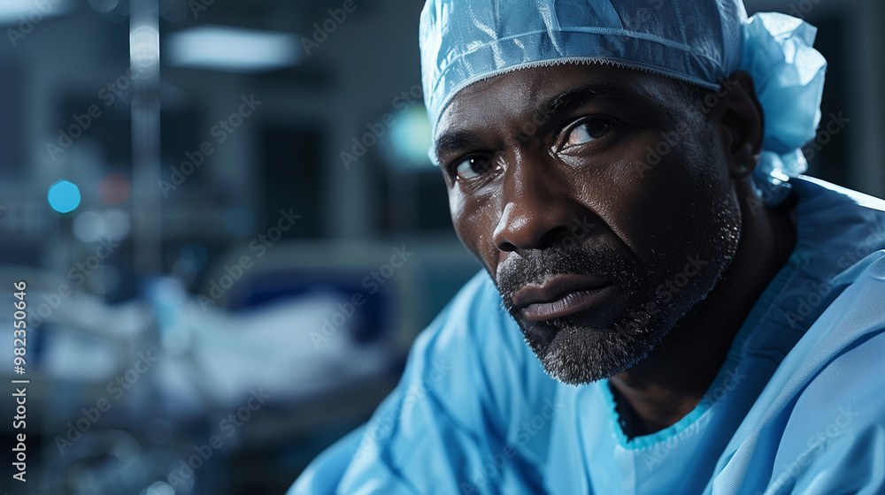 african american male surgeon weary doctor in hospital interiors african american male surgeon weary doctor in hospital interiors