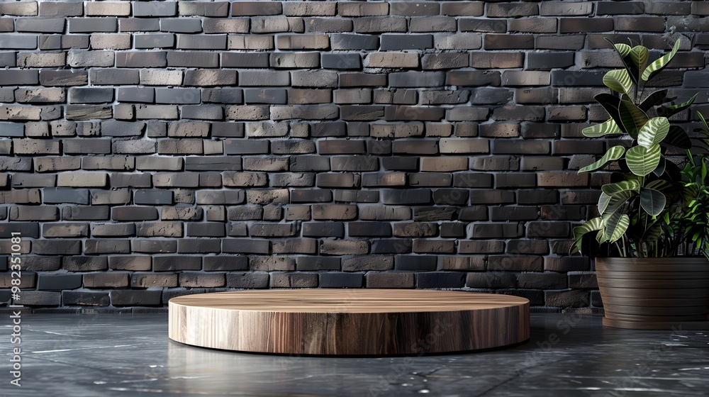 Elegant Wooden Podium in Rustic Brick Wall Setting for Product Display Elegant Wooden Podium in Rustic Brick Wall Setting for Product Display