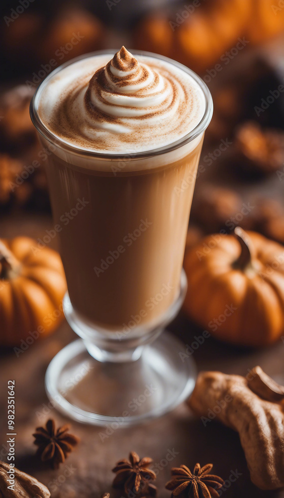Top view macro texture of pumpkin spice latte vertical Top view macro texture of pumpkin spice latte vertical