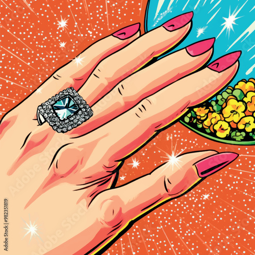 Pop art hand with ring