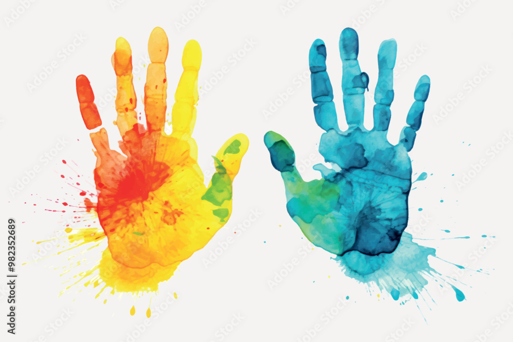 Colorful handprints on white background Colorful handprints on white background