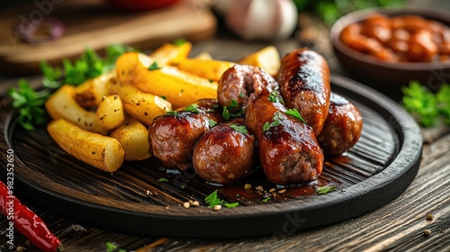 Currywurst on Rustic Background photo