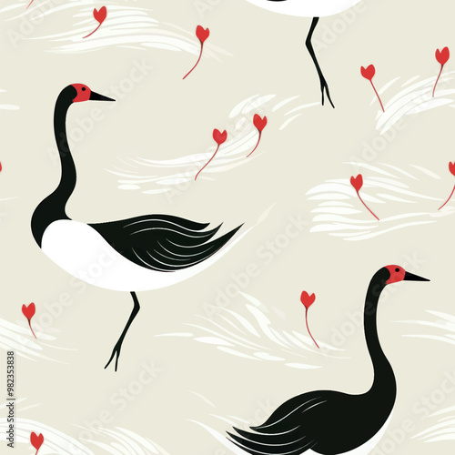 Elegant cranes with red accents