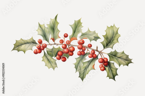 Festive holly branch with berries