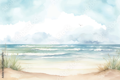 Serene watercolor beach landscape