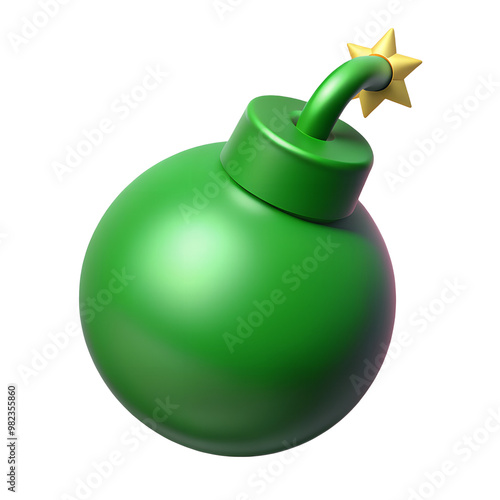 3D Icon Illustration of green Bomb with Burning Fuse