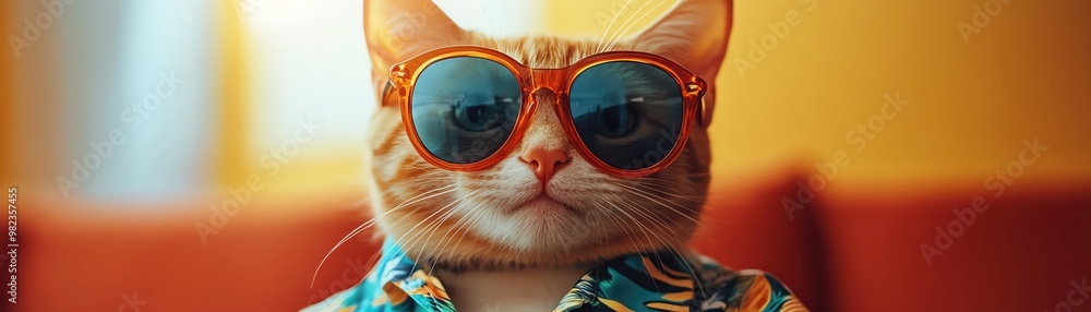 Cat in sunglasses and Hawaiian shirt, striking a fun pose Cat in sunglasses and Hawaiian shirt, striking a fun pose