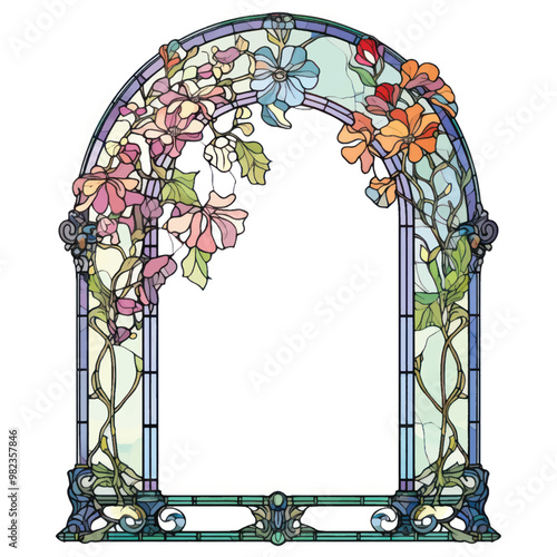 Colorful floral stained glass frame