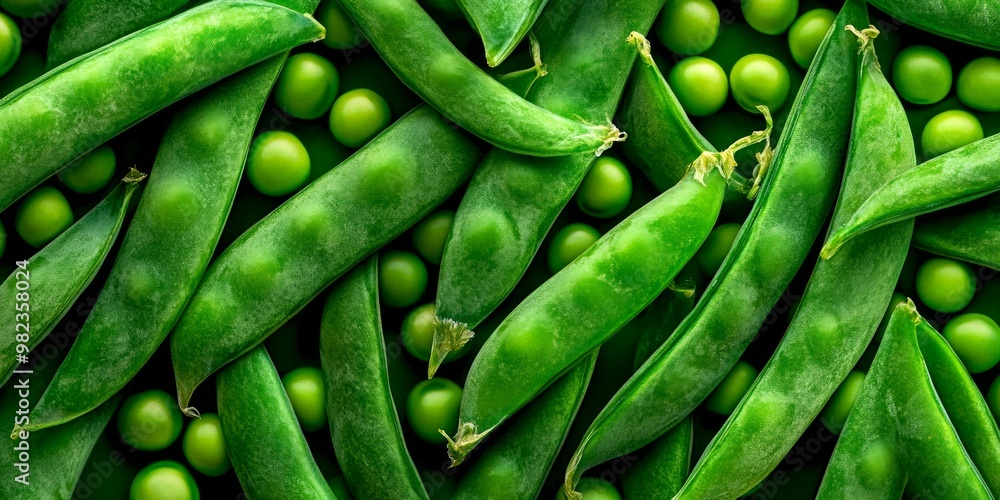 Fresh green peas and pods lay scattered in a vibrant arrangement. This image captures the essence of healthy eating. Ideal for culinary or agricultural themes. AI Fresh green peas and pods lay scattered in a vibrant arrangement. This image captures the essence of healthy eating. Ideal for culinary or agricultural themes. AI