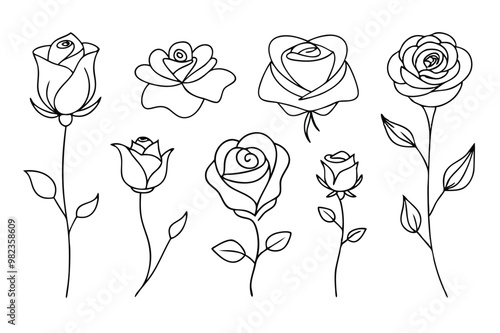 This elegant black and white rose flower line art vector is perfect for adding a touch of classic beauty to your designs. Ideal for logos, tattoos, invitations, and other creative projects. photo