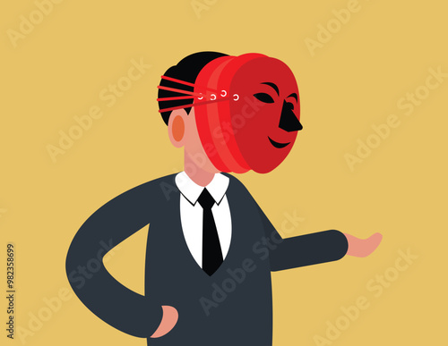 Tricks in cheating or deceiving. Businessman with many personalities in doing business