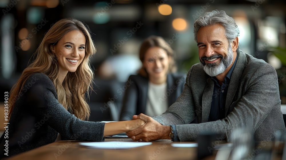 the handshake between a company worker and a client. start of a partnership, meeting room, business agreement, business dealership the handshake between a company worker and a client. start of a partnership, meeting room, business agreement, business dealership