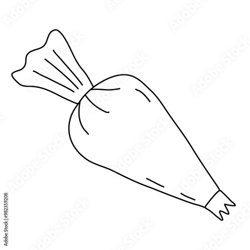 Pastry bag with cream, doodle style flat vector outline for coloring book