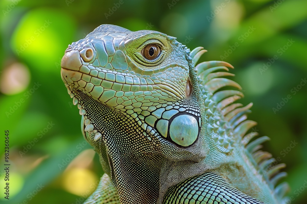 A lizard with green skin and blue eyes. The lizard is looking at the camera A lizard with green skin and blue eyes. The lizard is looking at the camera