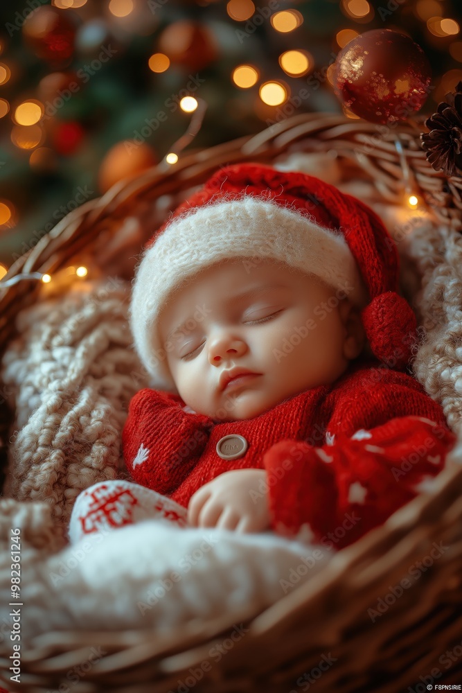 Newborn Dreaming by Christmas Tree with Soft Glowing Lights Newborn Dreaming by Christmas Tree with Soft Glowing Lights