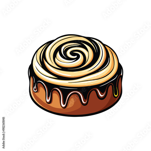 A swirl of chocolate and vanilla frosting on a marble cake with a drizzle of chocolate.