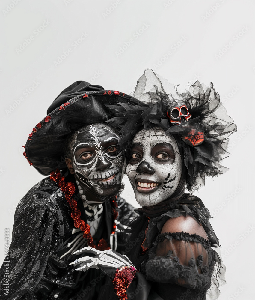 Couple man and woman in Halloween costume. Halloween party. Photo on isolated white background. Couple man and woman in Halloween costume. Halloween party. Photo on isolated white background.