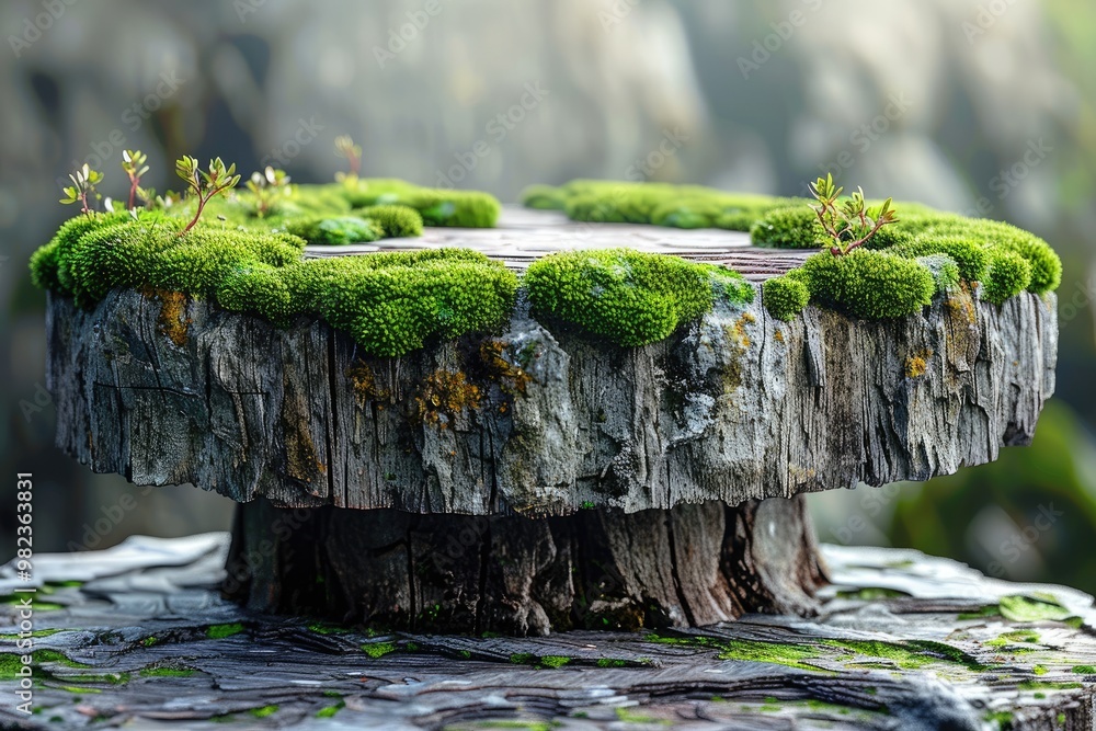 Mossy Tree Stump Platform in Nature Mossy Tree Stump Platform in Nature