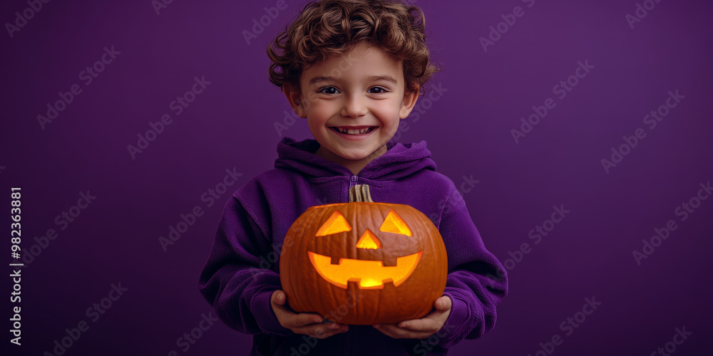 Boy with glowing pumpkin, dark grey Halloween backdrop
Boy with glowing pumpkin, dark grey Halloween backdrop