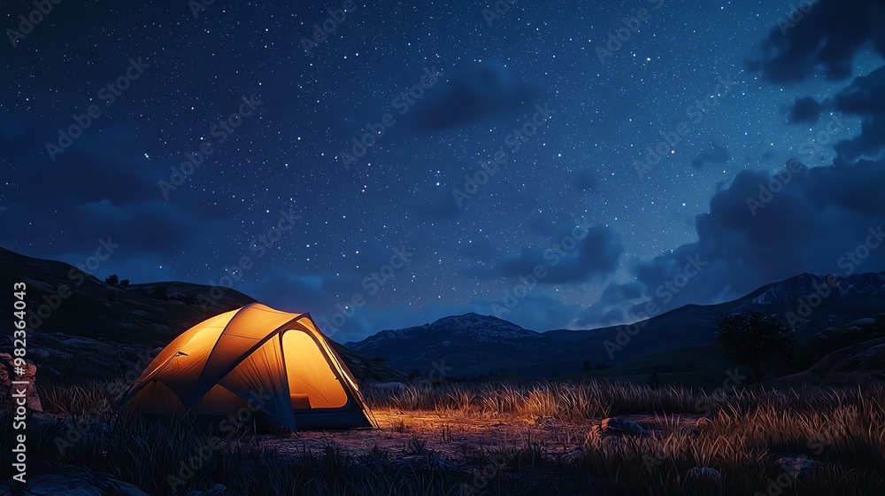 camping tent at starry night