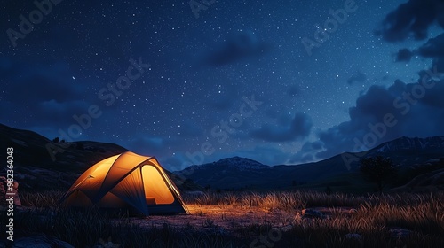 camping tent at starry night