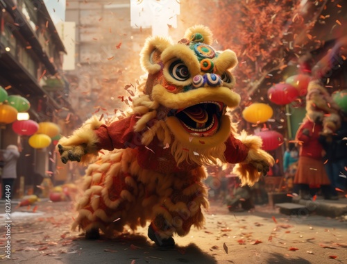 Chinese people are celebrating the New Year with firecrackers, dragon and lion dances
