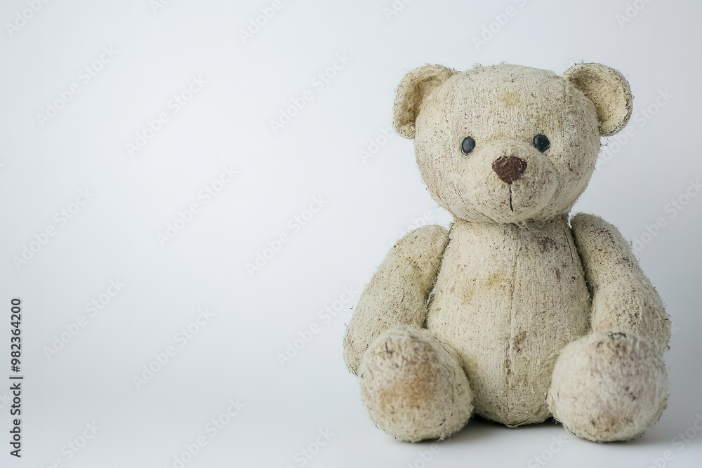 Old worn teddy bear on white backdrop Old worn teddy bear on white backdrop