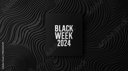 Black Week 2024 promotional banner with wavy textured background, modern and minimalist design