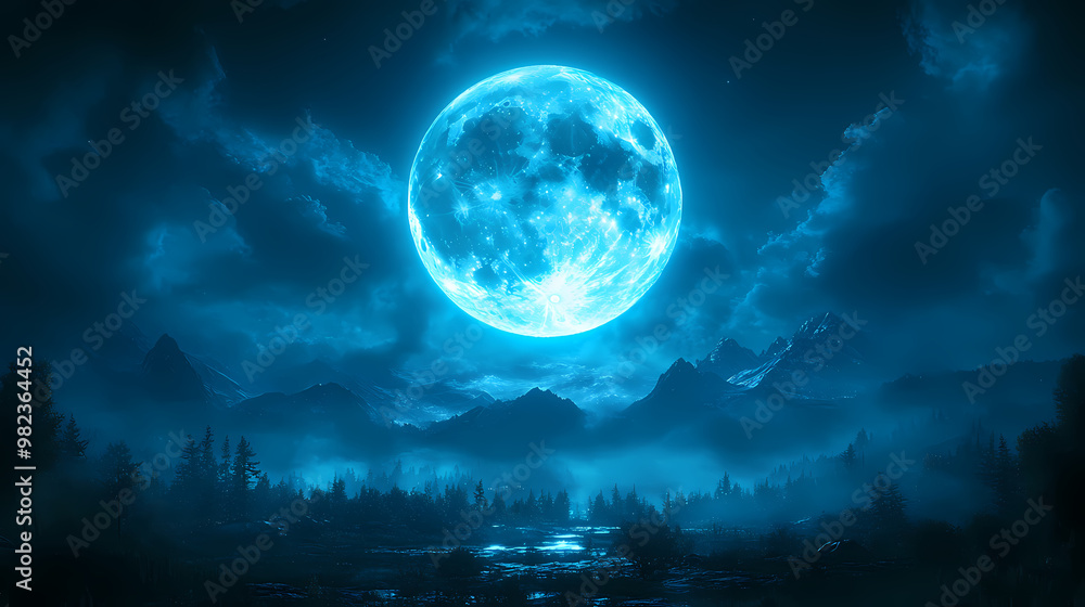 Full moon above mountain peaks Full moon above mountain peaks