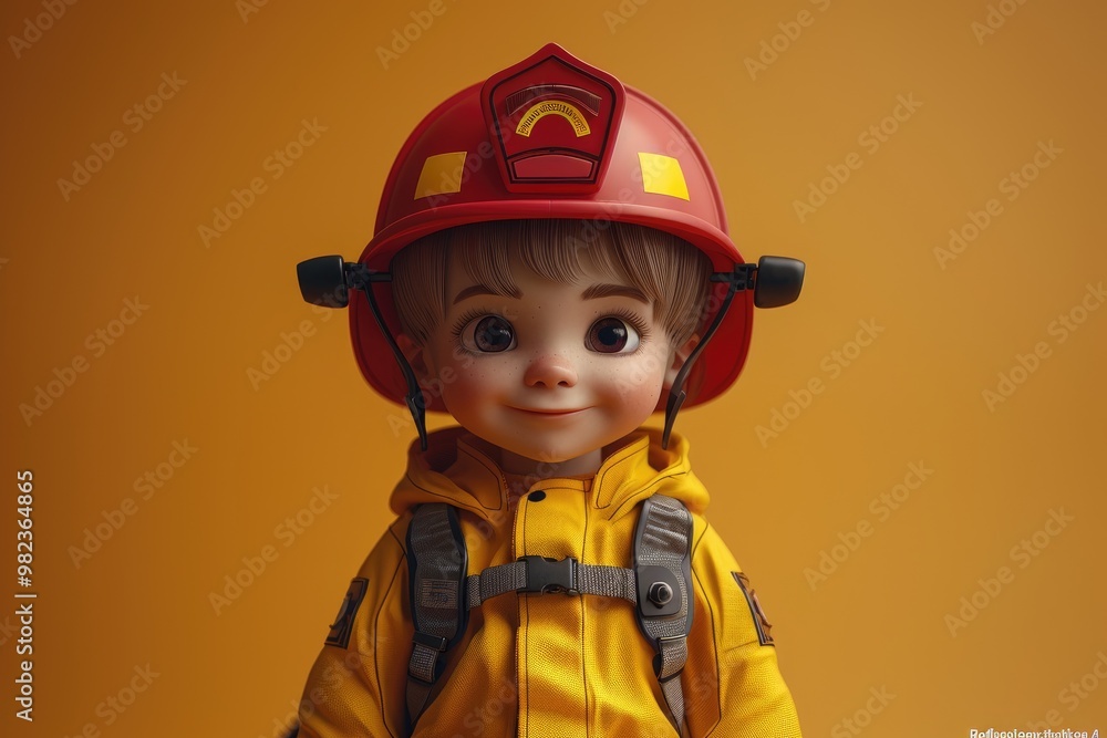 Cute Firefighter Boy Cartoon 3D Render Cute Firefighter Boy Cartoon 3D Render