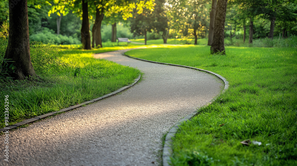 Winding curve pathway track for walking, running and cycling in green park. Winding curve pathway track for walking, running and cycling in green park.