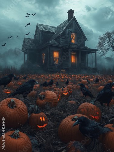 Spooky Hounted House In the Fog 