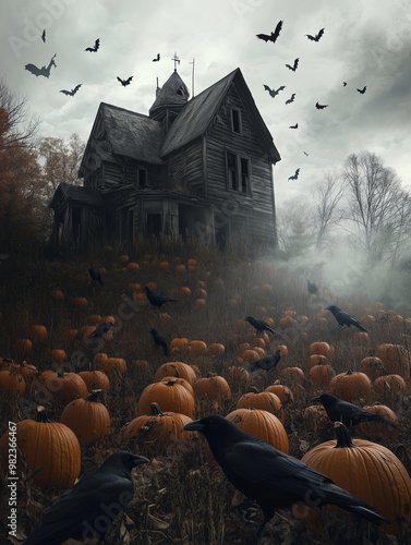 Spooky Hounted House In the Fog 