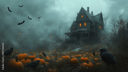 Spooky Hounted House In the Fog 